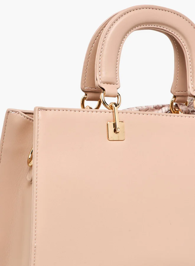 Flora Bella By Shoexpress Women Scarf Accent Tote Bag with Detachable Strap and Zip Closure