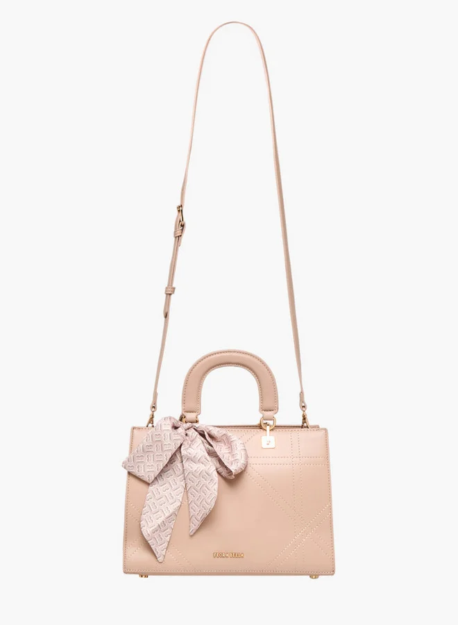 Flora Bella By Shoexpress Women Scarf Accent Tote Bag with Detachable Strap and Zip Closure