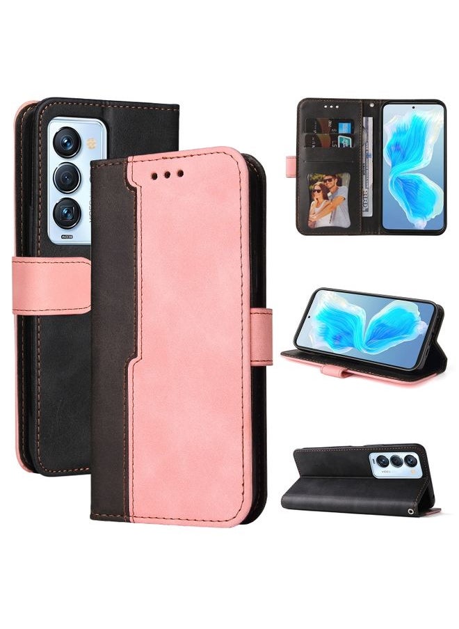 HuHa Case Cover For For Tecno Camon 18 Premier Stitching-Color Horizontal Flip Leather Case(Pink) 