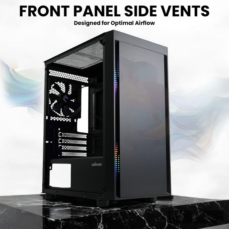 ZALMAN صندوق Zalman T3 Micro ATX، صندوق MATX مع 2 مروحة 120 مم مثبتة مسبقًا، لوحة جانبية من الزجاج المقسى بالكامل، هيكل كمبيوتر ألعاب مدمج Mini Tower مع USB 3.0 - Image 4