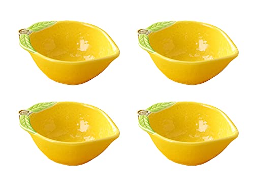Mozacona 4pcs Ceramic Appetizer Plates Lemon Shape Side Dishes Seasoning Plates - Image 1