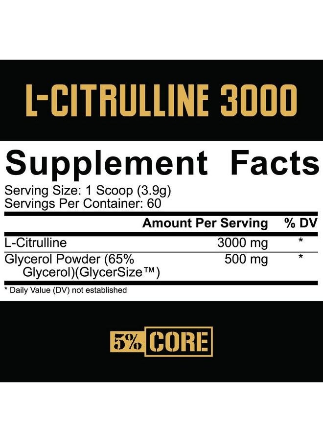 5% Nutrition - Core Lcitrulline 3000 With Glycerol ; Nitric Oxide Booster & Muscle Pump Supplement ; Preworkout Additive ; Unflavored (60 Servings) - Image 1