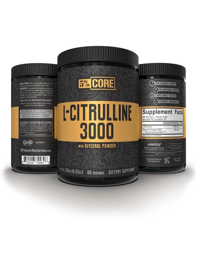 5% Nutrition - Core Lcitrulline 3000 With Glycerol ; Nitric Oxide Booster & Muscle Pump Supplement ; Preworkout Additive ; Unflavored (60 Servings) - Image 1