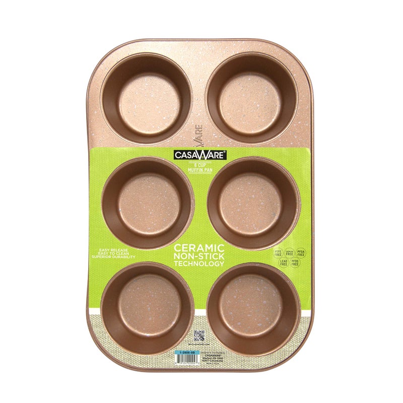 casaWare Toaster Oven 6 Cup Muffin Pan NonStick Ceramic Coated Rose Gold Granite