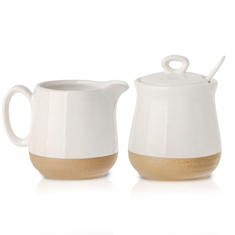 Hasense Hasense Ceramic Sugar and Creamer Set, Sugar Bowl with Lid and Spoon, Cream Pitcher, Cute Coffee Serving Set for  - Image 1