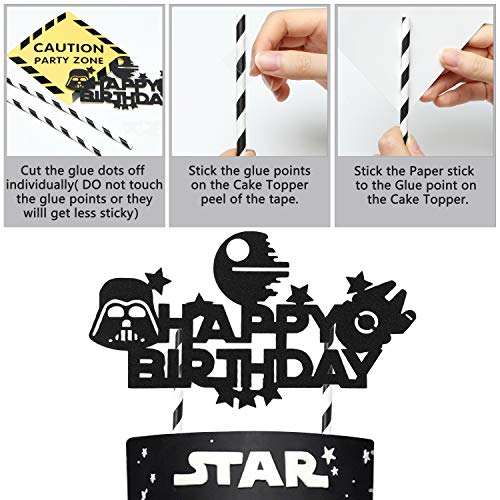 Haooryx 35PCS Galaxy Wars Birthday Party Favor Supplies for Kids, Black Series Birthday Banner Darth Vader Cake Topper Decoration Latex Balloons War Lightsaber BB8 Robot Aluminum Foil balloons - Image 5