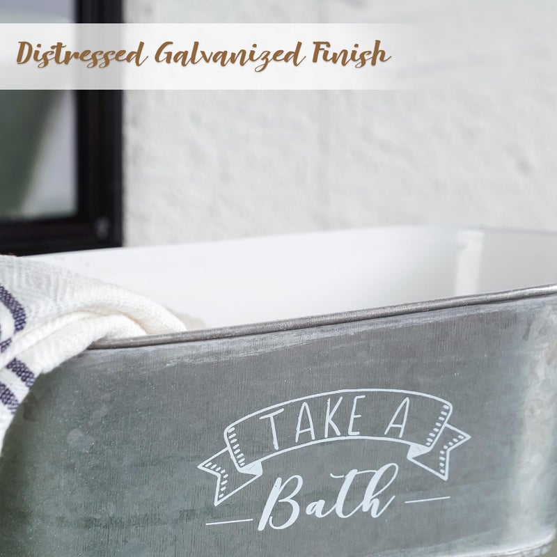 Synovana Vintage Bathtub Shaped Storage Box Galvanized Decorative Bath Tub Organizer Tray with Black Clawfoot Metal Bathtub Container Storage Bathroom Accessories - 9.06"x4.33"x4.33" - Image 3