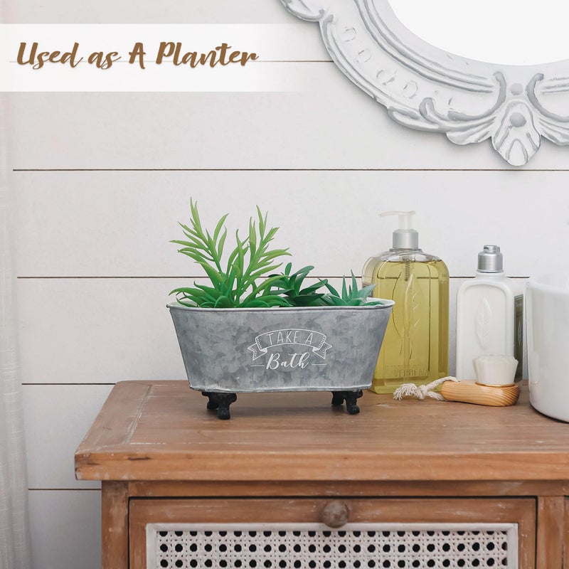 Synovana Vintage Bathtub Shaped Storage Box Galvanized Decorative Bath Tub Organizer Tray with Black Clawfoot Metal Bathtub Container Storage Bathroom Accessories - 9.06"x4.33"x4.33" - Image 5
