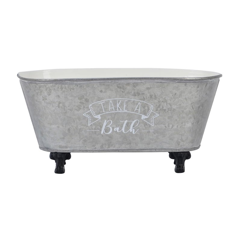 Synovana Vintage Bathtub Shaped Storage Box Galvanized Decorative Bath Tub Organizer Tray with Black Clawfoot Metal Bathtub Container Storage Bathroom Accessories - 9.06"x4.33"x4.33" - Image 1