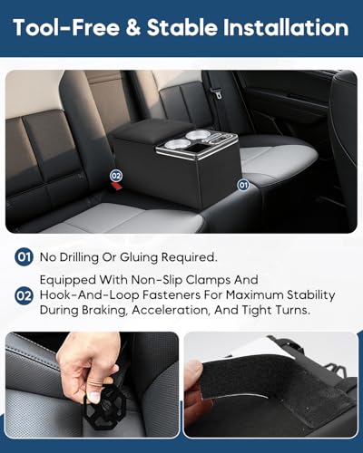CEMOFE Upgraded Center Console, Wireless Charging Phone Holder & Cup Holders Armrest Organizer for Car Minivan Truck Van, Universal Rear Bench Seat Storage Box with 7 Modes LED Light - Image 2