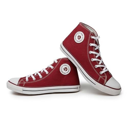 YUKI Unisex Canvas Comfortable & Lightweight Sneaker for Men's and Women's | High Top Canvas Sneakers Red - Image 1