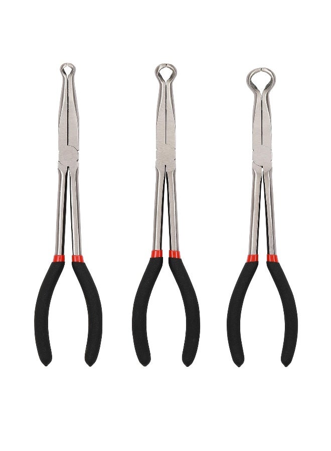 Long Handle Pliers, 3 Pcs 11" Hose Gripper Plier Set, 5/16-Inch, 1/2-Inch, 3/4-Inch Dia, Offset Spark Plug Boot Removal Pliers Serrated Jaws for Hard to Reach Narrow Spaces, Black & Red  - Image 1