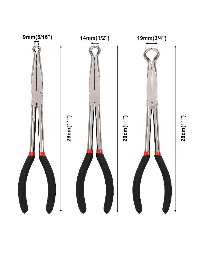 Long Handle Pliers, 3 Pcs 11" Hose Gripper Plier Set, 5/16-Inch, 1/2-Inch, 3/4-Inch Dia, Offset Spark Plug Boot Removal Pliers Serrated Jaws for Hard to Reach Narrow Spaces, Black & Red  - Image 4
