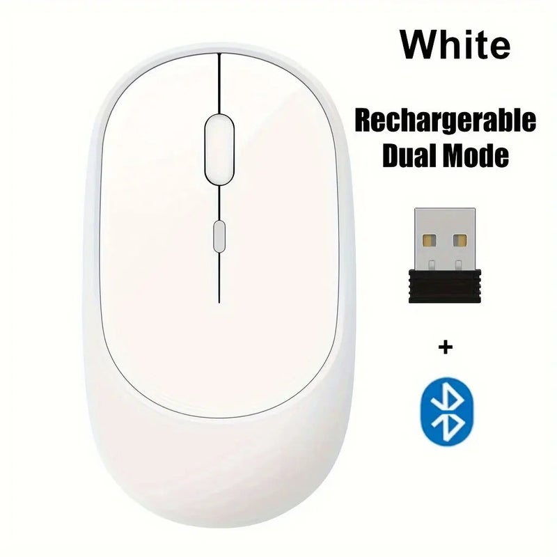 T I G O Wireless Mouse Rechargeable, Dual Mode 2.4G + Bluetooth 5.2, Silent Click Ergonomic Mouse with Type-C Charging, 1600 DPI USB Optical Mouse for Laptop, Desktop, Tablet, MacBook, PC White - Image 1