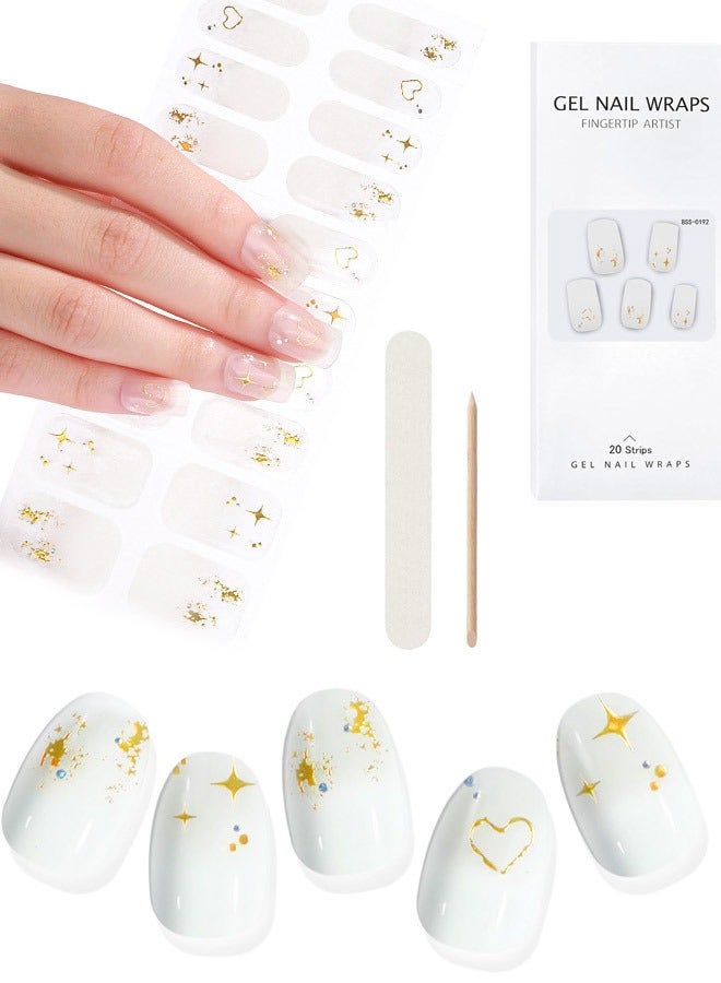 White Cured Gel Nail Strips, Long Lasting Waterproof Real Nail Polish Strips Wraps Stickers With Cuticle Stick, Nail File, Nail Wipes & Sealing  - Image 1