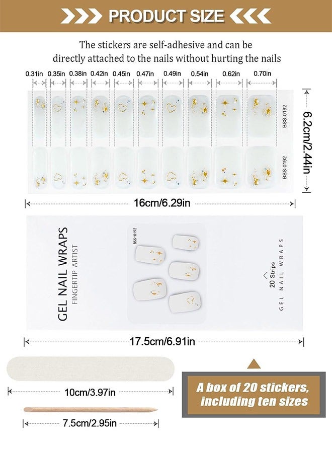 White Cured Gel Nail Strips, Long Lasting Waterproof Real Nail Polish Strips Wraps Stickers With Cuticle Stick, Nail File, Nail Wipes & Sealing  - Image 2