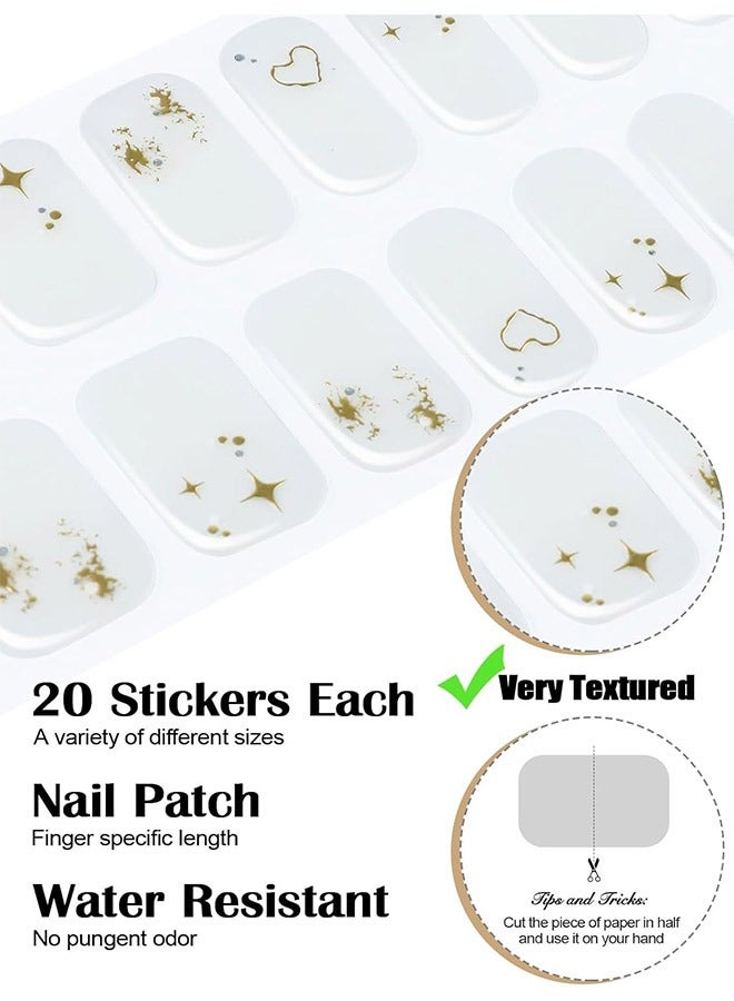 White Cured Gel Nail Strips, Long Lasting Waterproof Real Nail Polish Strips Wraps Stickers With Cuticle Stick, Nail File, Nail Wipes & Sealing  - Image 5