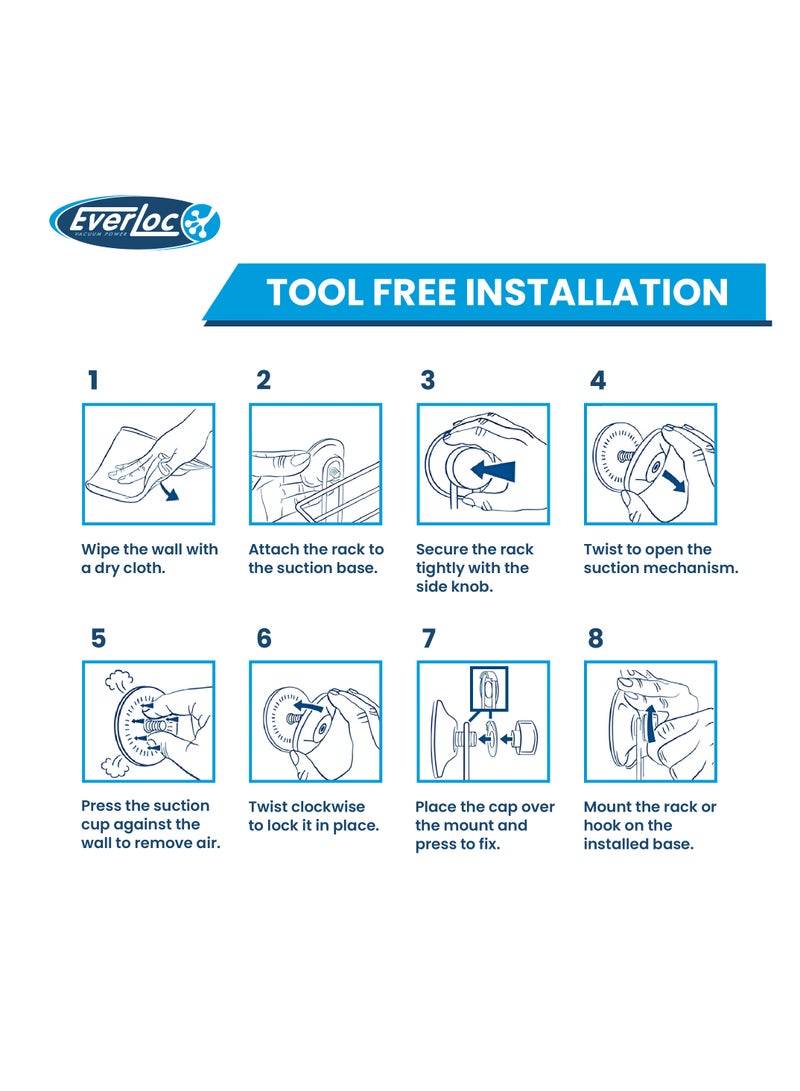 مرآة دائرية من Everloc، بدون حفر، بدون براغي، بدون غراء، بدون لاصق، مرآة حمام مكبرة قابلة للتمدد، مرنة، قابلة للتعديل، سهلة التركيب، EVL-10210