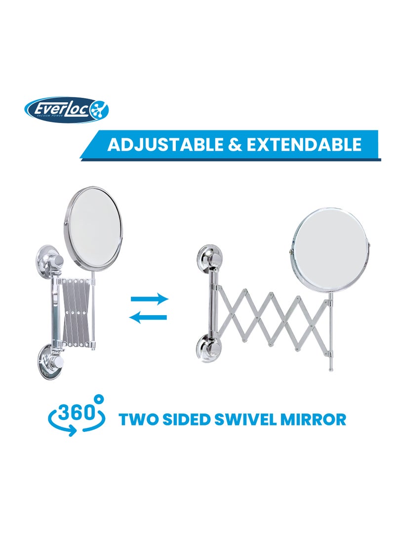 مرآة دائرية من Everloc، بدون حفر، بدون براغي، بدون غراء، بدون لاصق، مرآة حمام مكبرة قابلة للتمدد، مرنة، قابلة للتعديل، سهلة التركيب، EVL-10210