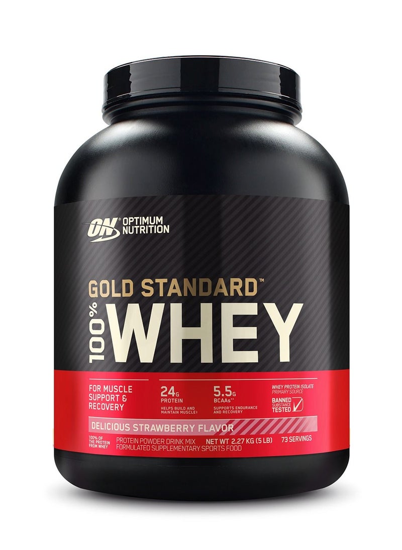 Optimum Nutrition - Gold Standard 100% Whey Protein Powder, for Muscle Support & Recovery, Primary Source Whey Protein Isolate - Delicious Strawberry, 2.27 Kgs (5 lbs), 73 Servings - Image 1