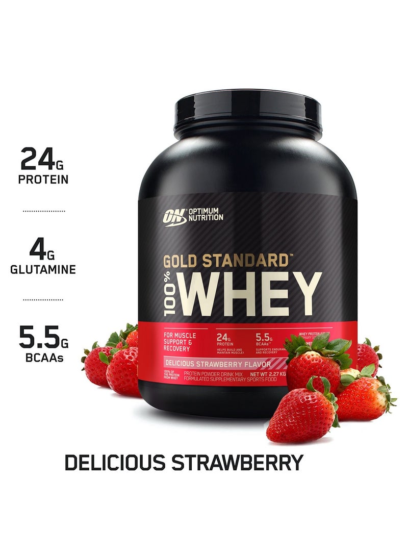 Optimum Nutrition - Gold Standard 100% Whey Protein Powder, for Muscle Support & Recovery, Primary Source Whey Protein Isolate - Delicious Strawberry, 2.27 Kgs (5 lbs), 73 Servings - Image 1
