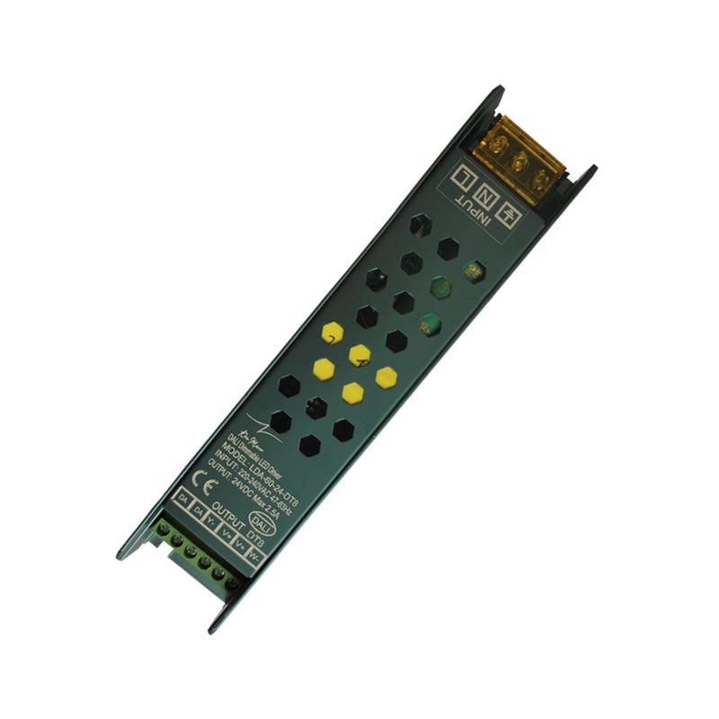 محول LED من دون ماركو - قابل للتعتيم DALI، محول LED، حماية IP20، ضمان لمدة سنتين، من AC 220/230V إلى DC، مزود طاقة بجهد ثابت لأضواء شرائط LED والمصابيح LED (DT8 - 24V - 60W)