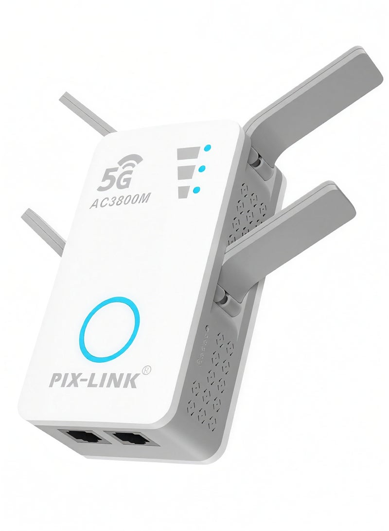 PIX-LINK WiFi Repeater Wireless Signal Extender Access Point Dual Band Router,Four Powerful Antennas 1200 Mbps,White - Image 1