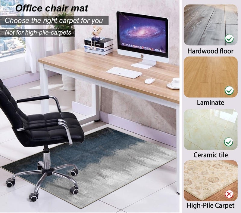 SAIKOOWA Chair Mat for Hardwood Floor,48"*36" Under Desk Mat for Rolling Computer Chair &Low Pile Carpet Floor,Anti-Slip Floor Protector for Home Office Abstract Blue Grey - Image 3