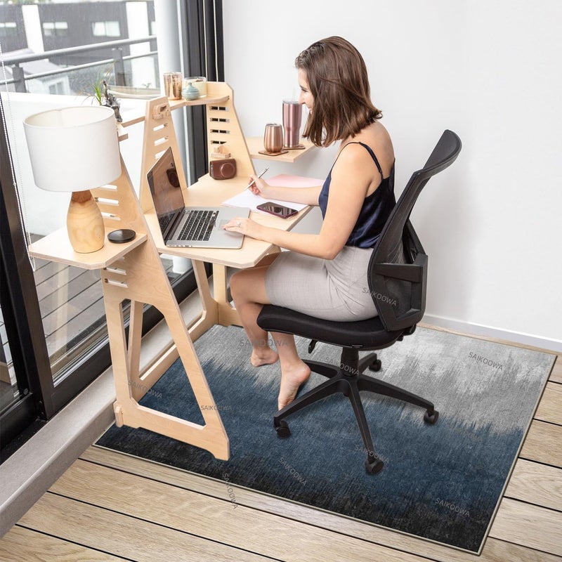 SAIKOOWA Chair Mat for Hardwood Floor,48"*36" Under Desk Mat for Rolling Computer Chair &Low Pile Carpet Floor,Anti-Slip Floor Protector for Home Office Abstract Blue Grey - Image 2