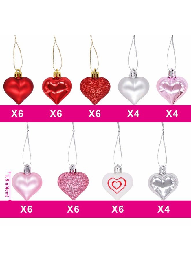 Ivenf Valentine's Day Decor Heart Decorations, 48 Pcs Red Pink Silver White Plastic Heart Tree Ornaments, Christmas Valentine Tree Decorations for The Home Wedding Dinner Gifts Table Tiered Tray Decor - Image 3