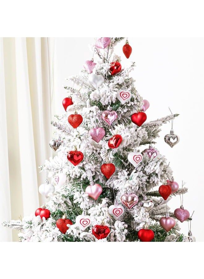 Ivenf Valentine's Day Decor Heart Decorations, 48 Pcs Red Pink Silver White Plastic Heart Tree Ornaments, Christmas Valentine Tree Decorations for The Home Wedding Dinner Gifts Table Tiered Tray Decor - Image 1