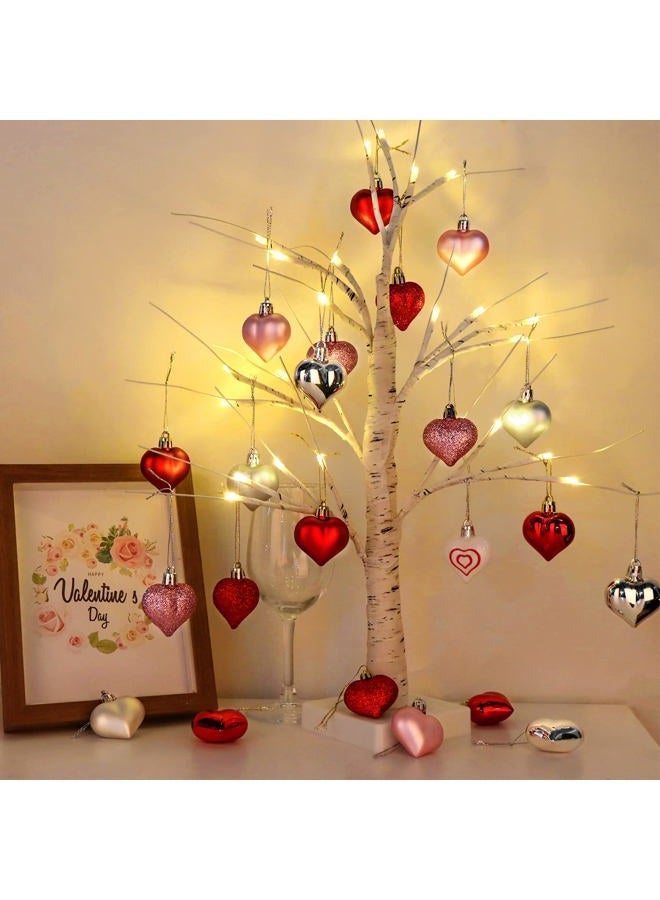 Ivenf Valentine's Day Decor Heart Decorations, 48 Pcs Red Pink Silver White Plastic Heart Tree Ornaments, Christmas Valentine Tree Decorations for The Home Wedding Dinner Gifts Table Tiered Tray Decor - Image 5