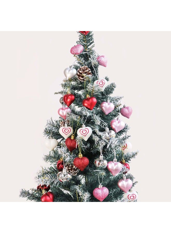Ivenf Valentine's Day Decor Heart Decorations, 48 Pcs Red Pink Silver White Plastic Heart Tree Ornaments, Christmas Valentine Tree Decorations for The Home Wedding Dinner Gifts Table Tiered Tray Decor - Image 4