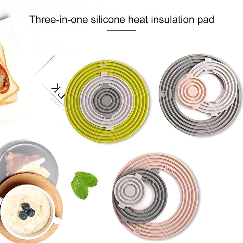 BENCI 3in1 Round Silicone Trivet Mat Drink Coaster Multipurpose for Hot Pots Dishes Bowls Cups Heat Resistant NonSlip Pad Tabletop Protection Green Pink 2 Set 20 CM - Image 4
