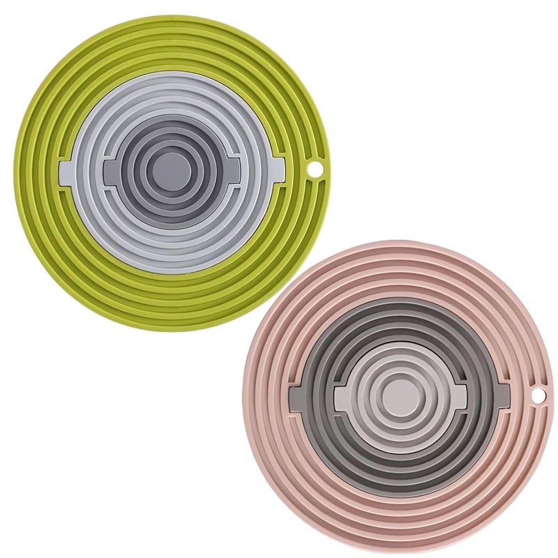 BENCI 3in1 Round Silicone Trivet Mat Drink Coaster Multipurpose for Hot Pots Dishes Bowls Cups Heat Resistant NonSlip Pad Tabletop Protection Green Pink 2 Set 20 CM - Image 1