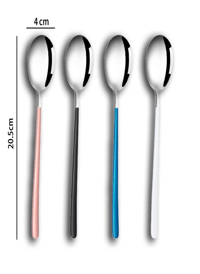 PRAYAS Silver Dessert Spoons Round Dinner Spoon Set Tableware Set Tablespoons Dinner Spoons Spoon Set Stainless Steel Soup Spoon Long Handle (Pack of 6) - Image 2