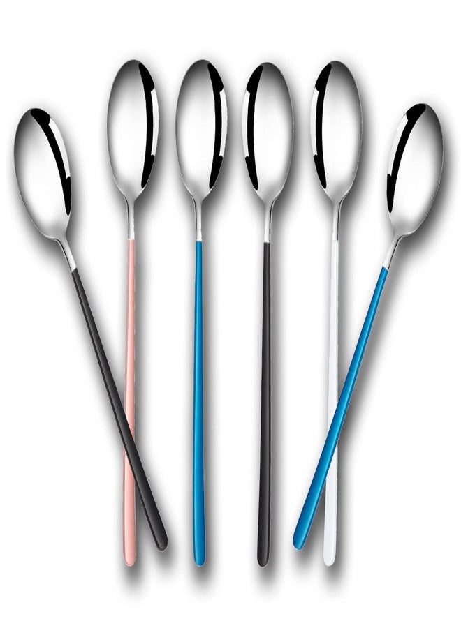PRAYAS Silver Dessert Spoons Round Dinner Spoon Set Tableware Set Tablespoons Dinner Spoons Spoon Set Stainless Steel Soup Spoon Long Handle (Pack of 6) - Image 1