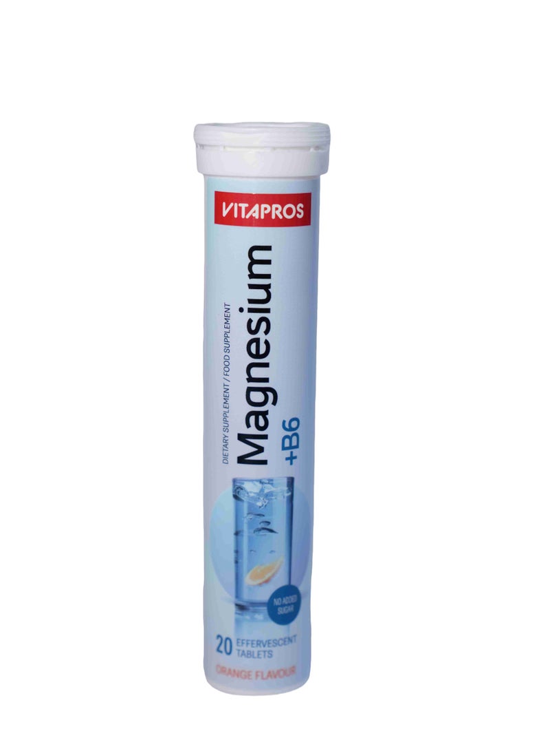 Vitapros Magnesium + B6 Effervescent Tablets - 60 Vegan, Sugar-Free, Orange Flavour Tabs - Boosts Energy, Immune Support & Overall Health - Made in EU - Image 1