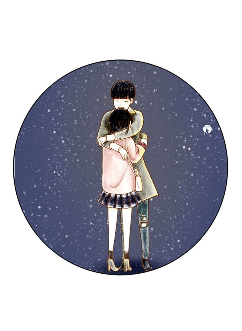 Boy And A Girl Printed Mouse Pad  Round  Multicolour
