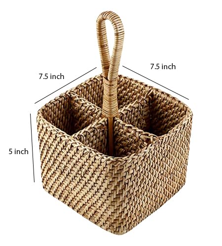 AKWAY Spoon Stand for Dining Table Chammach Stand | Wooden cutlery holder | Kitchen rack Café resto-bar tableware keeping spoons, forks, knives, tissue paper (7.5" W x 7.5" L x 5" H, Beige) - Image 4