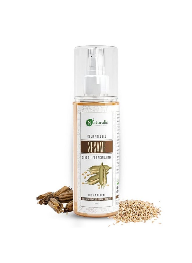 Naturalis Essence Of Nature Cold Pressed Sesame Seed Carrier Oil For Hair, Body, Skin Care, Massage, 200 Ml  - Image 1