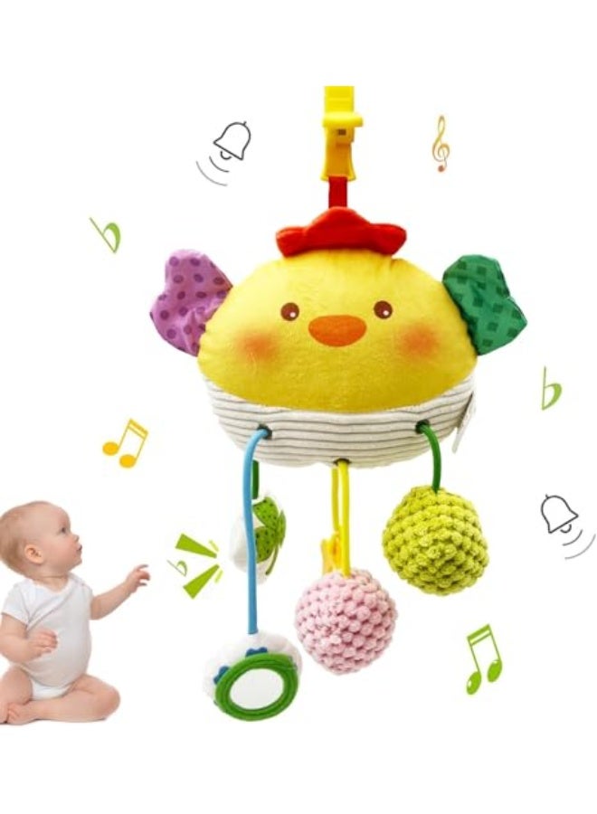 YelaJoy Car Seat Toy for Babies 0-6 Months, Stroller Toy with a Convenient clip, Carseat Toys Hanging Baby Accessories, Built-In Bell, Rattle,Squeaky, Mirror for infant, Babies Gift 0-3-6-12 months (Chicken) - Image 1