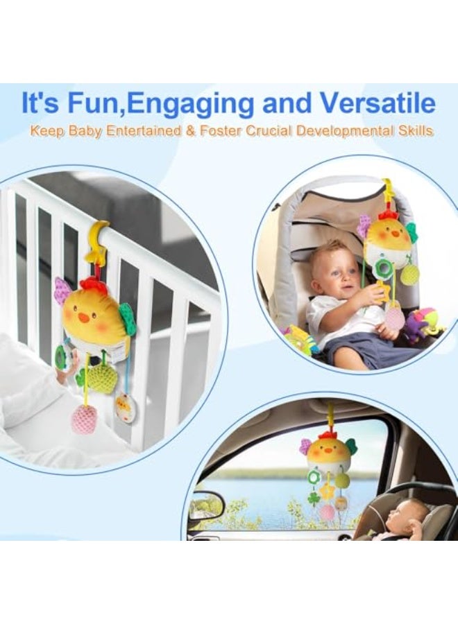YelaJoy Car Seat Toy for Babies 0-6 Months, Stroller Toy with a Convenient clip, Carseat Toys Hanging Baby Accessories, Built-In Bell, Rattle,Squeaky, Mirror for infant, Babies Gift 0-3-6-12 months (Chicken) - Image 2