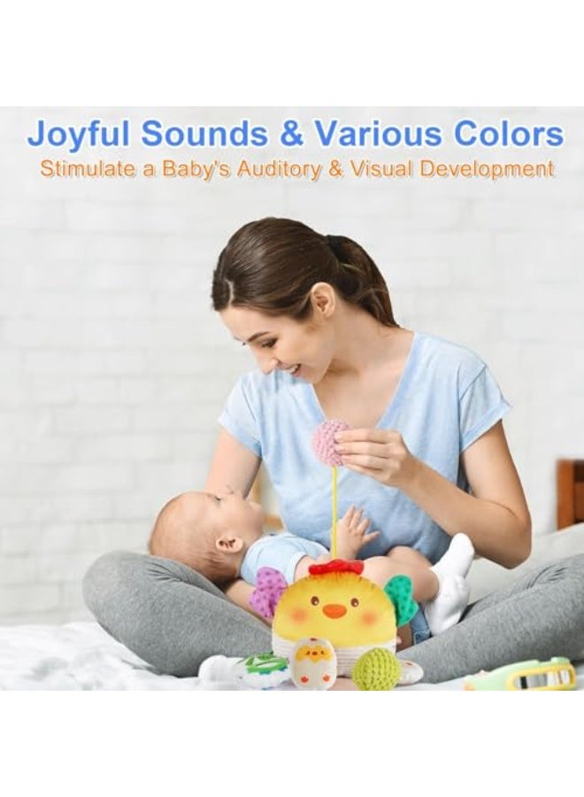 YelaJoy Car Seat Toy for Babies 0-6 Months, Stroller Toy with a Convenient clip, Carseat Toys Hanging Baby Accessories, Built-In Bell, Rattle,Squeaky, Mirror for infant, Babies Gift 0-3-6-12 months (Chicken) - Image 4