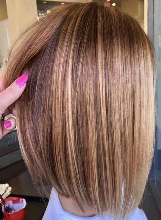 TISHINING Side Part Layered Burgundy Short Bob Wigs for White Women Ombre Burgundy Mix Blonde Bob Straight Hair Wig with Dark Roots Synthetic Natural Looking Daily Party Wig(12 inch) - Image 1