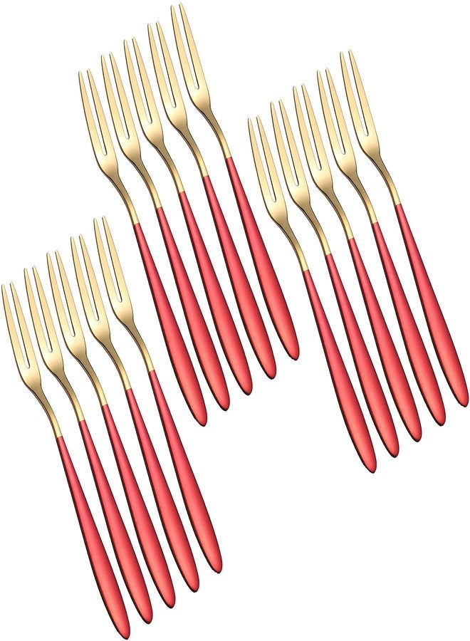 HomeAra Fruit Forks Dessert Forks Salad Forks Stainless Steel Food Grade Dinner Spoon Table Spoon Tasting Appetizer Forks Portable Cocktail Salad Forks for Party Banquet (Red-15 Piece) - Image 1