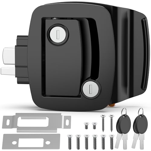 PAULINN Black RV Door Lock Replacement, Upgraded 100% Metal Door Handle Latch with Paddle Deadbolt fits Camper, Travel Trailer, Horse, Cargo Hauler 4 Keys - Image 1