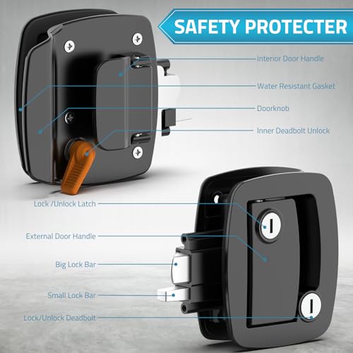 PAULINN Black RV Door Lock Replacement, Upgraded 100% Metal Door Handle Latch with Paddle Deadbolt fits Camper, Travel Trailer, Horse, Cargo Hauler 4 Keys - Image 5