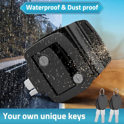 PAULINN Black RV Door Lock Replacement, Upgraded 100% Metal Door Handle Latch with Paddle Deadbolt fits Camper, Travel Trailer, Horse, Cargo Hauler 4 Keys - Image 3