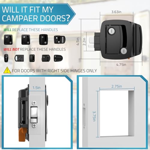 PAULINN Black RV Door Lock Replacement, Upgraded 100% Metal Door Handle Latch with Paddle Deadbolt fits Camper, Travel Trailer, Horse, Cargo Hauler 4 Keys - Image 2